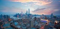 Aerial photography at Shanghai bund Skyline of dusk Royalty Free Stock Photo