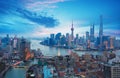 Aerial photography at Shanghai bund Skyline of dusk Royalty Free Stock Photo