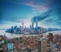 Aerial photography at Shanghai bund Skyline of dusk Royalty Free Stock Photo