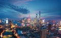 Aerial photography at Shanghai bund Skyline of dusk Royalty Free Stock Photo