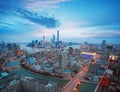 Aerial photography at Shanghai bund Skyline of dusk Royalty Free Stock Photo