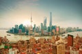 Aerial photography at Shanghai bund Skyline of sunrise Royalty Free Stock Photo