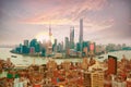 Aerial photography at Shanghai bund Skyline of sunrise Royalty Free Stock Photo