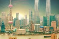 Aerial photography at Shanghai bund Skyline of sunrise Royalty Free Stock Photo