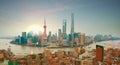 Aerial photography at Shanghai bund Skyline of sunrise Royalty Free Stock Photo