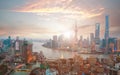 Aerial photography at Shanghai bund Skyline of sunrise Royalty Free Stock Photo