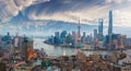 Aerial photography at Shanghai bund Skyline of twilight