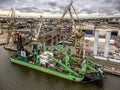 Aerial photography of ship docked in shipyard Royalty Free Stock Photo