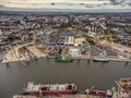 Aerial photography of ship docked in shipyard Royalty Free Stock Photo