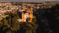 Aerial photography of the streets and the main church of the Magical Town of Metepec, State of Mexico