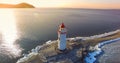 Aerial photography Tokarev lighthouse on the background of the blue sea