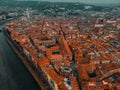 Aerial Photography of Verona city. Urban skyline, historical city centre, red tiled roofs, Veneto Region, Italy Royalty Free Stock Photo