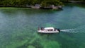 Aerial photography view of Wakatobi islands with a white boat, Southeast Sulawesi, Indon Royalty Free Stock Photo