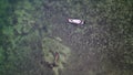 Aerial photography view of Wakatobi islands with a white boat, Southeast Sulawesi, Indon Royalty Free Stock Photo