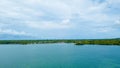 Aerial photography view of Wakatobi islands with a white boat, Southeast Sulawesi, Indon Royalty Free Stock Photo