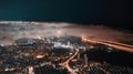 Aerial photos of the city night scene, clouds in the sky and city lights were taken in Dalian, Liaoning Province, China Royalty Free Stock Photo