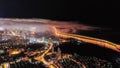 Aerial photos of the city night scene, clouds in the sky and city lights were taken in Dalian, Liaoning Province, China Royalty Free Stock Photo