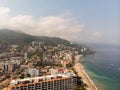 Aerial photos of the pier knows as Playa Los Muertos pier in the beautiful town of Puerto Vallarta in Mexico, the town is on the