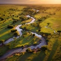 Aerial photos of river and Lewa Conservancy in Africa