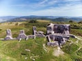 Aerial picture from a ancient castle ruin from Hungary on the volcano hill Csobanc, near lake Balaton Royalty Free Stock Photo