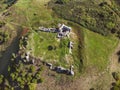 Aerial picture from a ancient castle ruin from Hungary on the volcano hill Csobanc, near lake Balaton Royalty Free Stock Photo