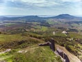 Aerial picture from a ancient castle ruin from Hungary on the volcano hill Csobanc, near lake Balaton Royalty Free Stock Photo