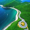 aerial picture of a curvy road next to the ocean in Namhae