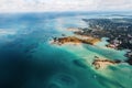 Aerial picture of the north, north east coast of Mauritius Island. Beautiful lagoon of Mauritius Island shot from above. Two Royalty Free Stock Photo