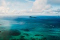 Aerial picture of the north, north east coast of Mauritius Island. Beautiful lagoon of Mauritius Island shot from above Royalty Free Stock Photo