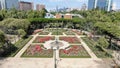 Aerial picture of a rose garden at a park