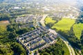 Aerial picture suburban gated community southern united states during sunset and sunrays Royalty Free Stock Photo