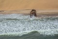 Aerial picture of a wreck sunken in front of Namibias westcoast