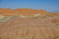 AERIAL: Picturesque aerial view of Danxia landform on a beautiful autumn day.