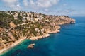 Aerial picturesque Ambolo beach. Javea, Costa Blanca, Spain Royalty Free Stock Photo