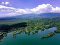 Aerial of the picturesque Bajul mati, reservoir or dam in Situbondo, East Java in Indonesia