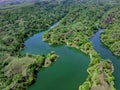 Aerial of the picturesque Bajul mati, reservoir or dam in Situbondo, East Java in Indonesia