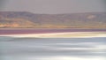 Aerial Pink Colored Salt Lake Shore