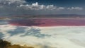 Aerial Pink Colored Salt Lake Shore