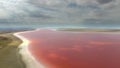 Aerial Pink Colored Salt Lake Shore