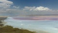 Aerial Pink Colored Salt Lake Shore