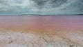 Aerial Pink Colored Salt Lake Shore