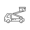 Aerial platform icon. Linear logo of truck with basket. Black simple illustration of construction special equipment. Contour Royalty Free Stock Photo