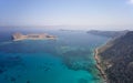 Aerial on Platiskinos mountain range and Gramvoussa islands near Balos lagoon. Crete, Greece Royalty Free Stock Photo