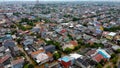 Aerial POV view Depiction of flooding. devastation wrought after massive natural disasters at Bekasi - Indonesia Royalty Free Stock Photo