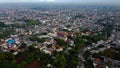 Aerial POV view Depiction of flooding. devastation wrought after massive natural disasters at Bekasi - Indonesia Royalty Free Stock Photo