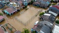 Aerial POV view Depiction of flooding. devastation wrought after massive natural disasters at Bekasi - Indonesia Royalty Free Stock Photo