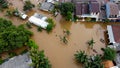 Aerial POV view Depiction of flooding. devastation wrought after massive natural disasters at Bekasi - Indonesia