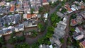 Aerial POV view Depiction of flooding. devastation wrought after massive natural disasters at Bekasi - Indonesia Royalty Free Stock Photo