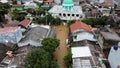 Aerial POV view Depiction of flooding. devastation wrought after massive natural disasters. BEKASI, WEST JAVA, INDONESIA. FEBRUARY