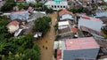 Aerial POV view Depiction of flooding. devastation wrought after massive natural disasters. BEKASI, WEST JAVA, INDONESIA. FEBRUARY